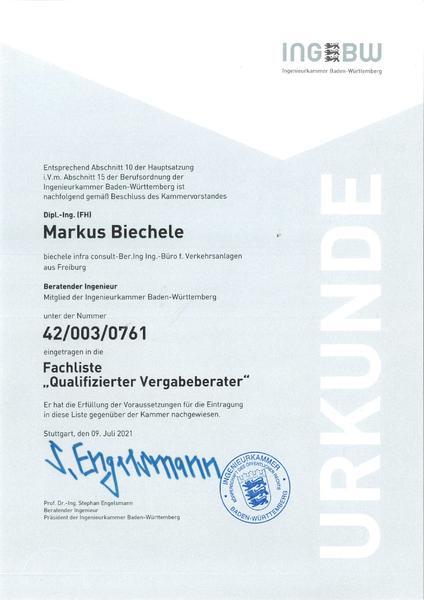 Urkunde Qualifizierter Vergabeberater